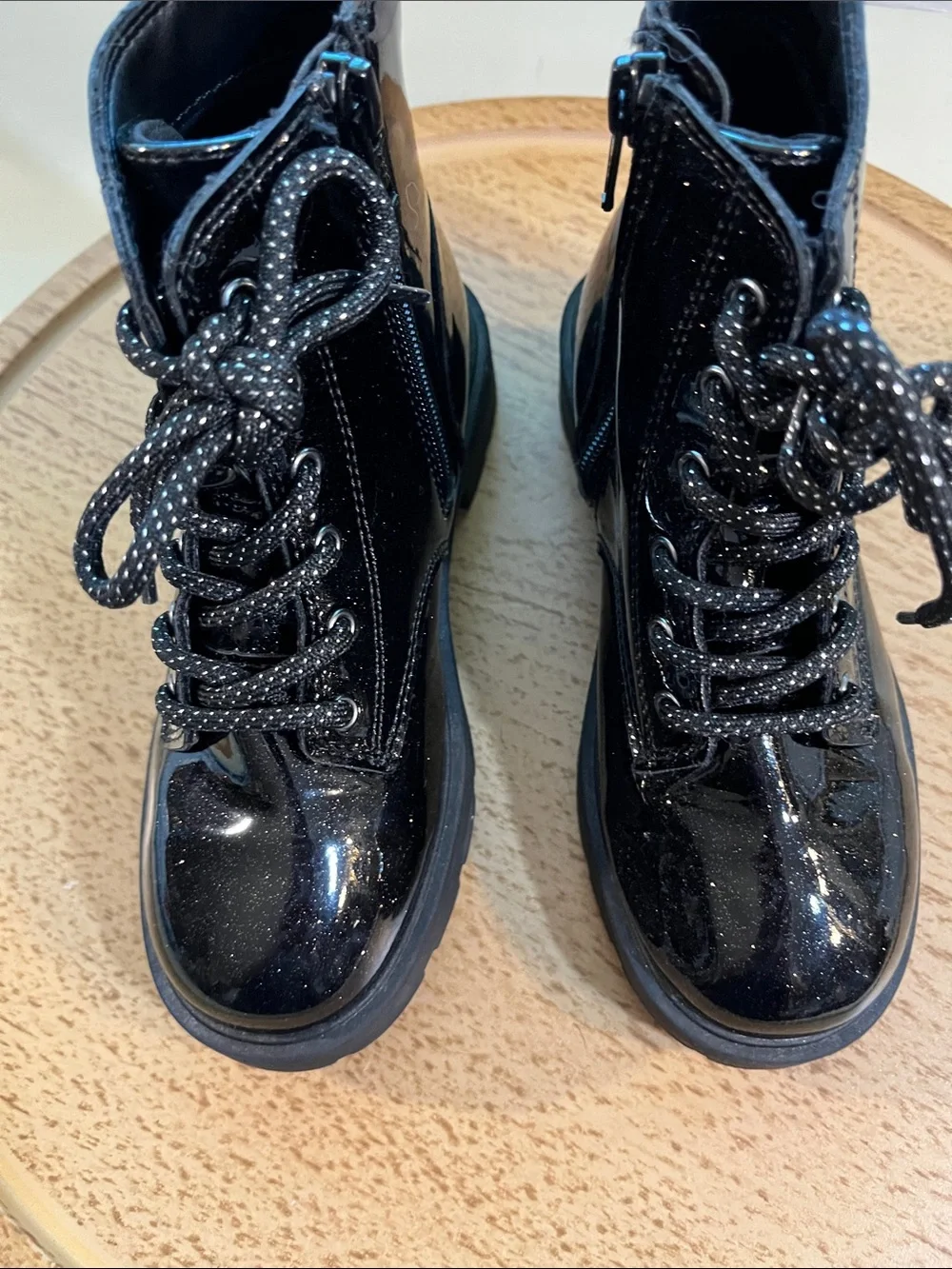 Old Navy Black Glitter Lace-Up Patent Ankle Boots for Kids
